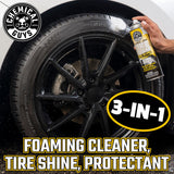 CLING ON TIRE FOAM HIGH GLOSS 3 IN 1 CLEANER, PROTECTANT, & DRESSING